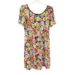 Loco Lindo Floral Rose Print Scoop Neck Short Sleeve‎ Retro Shift Dress Colorful
